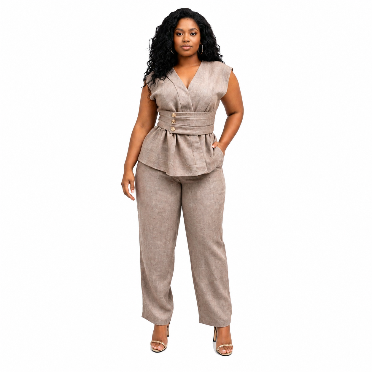 Linen Two-Piece Set Khaki