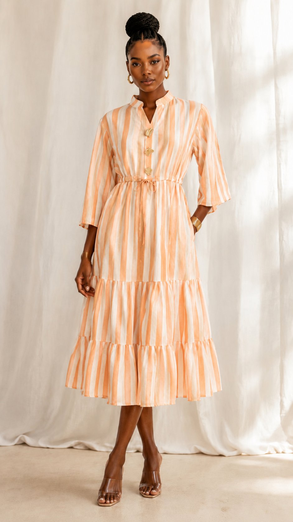 Striped Tiered Dress Orange