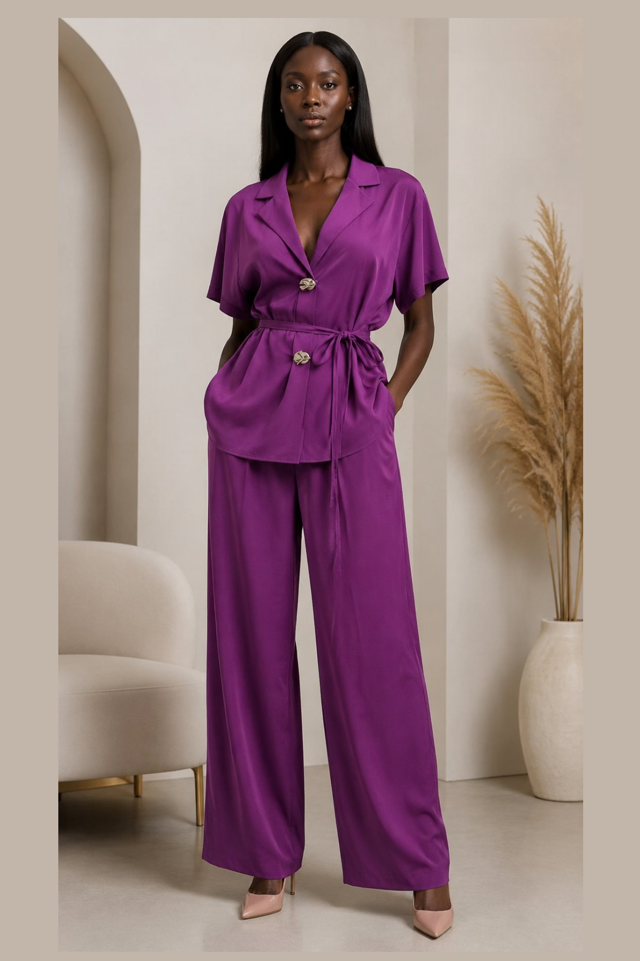 Purple Satin Blazer Jumpsuit