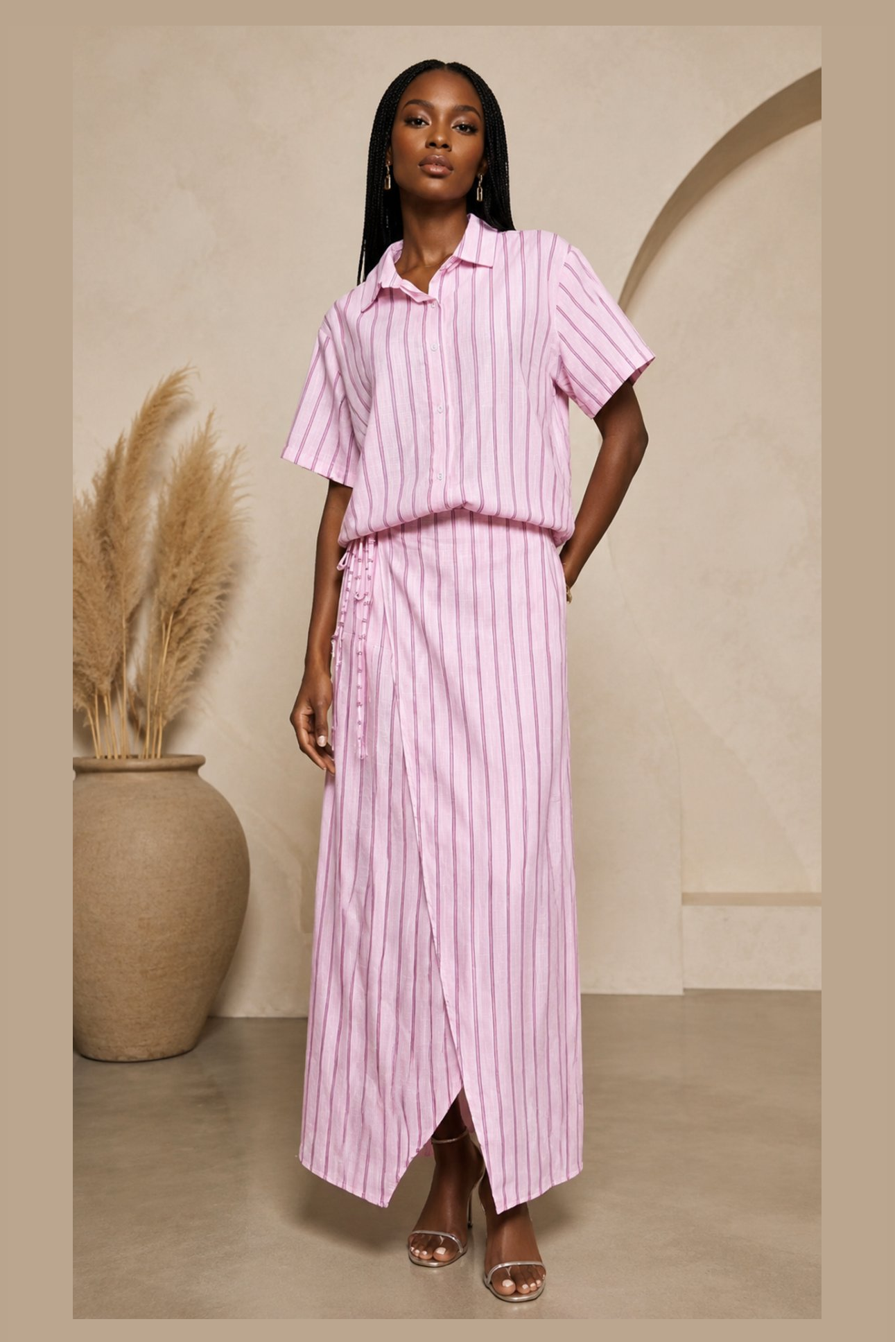 Pink Striped Shirt & Maxi Skirt Co-ord Set