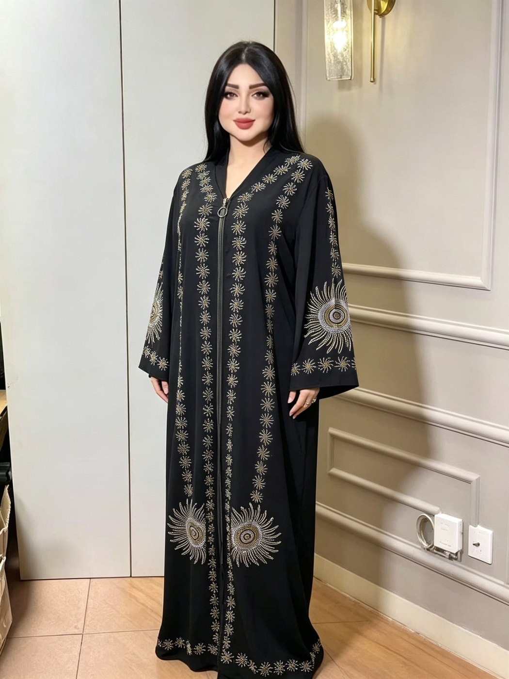 Black Gold Dandelion-Embroidered Abaya